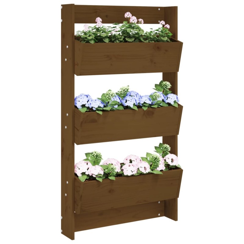 vidaXL Jardinera pared 3 niveles madera pino marrón miel 60x18,5x110cm vidaXL Jardinera pared 3 niveles madera pino marrón miel 60x18,5x110cm