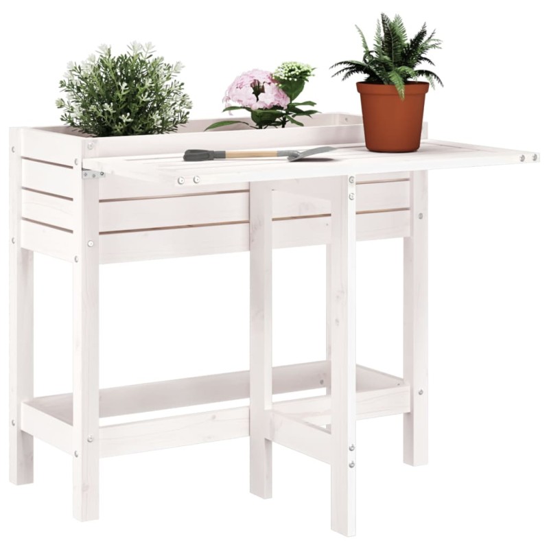 vidaXL Jardinera con tapa plegable madera maciza de pino blanca