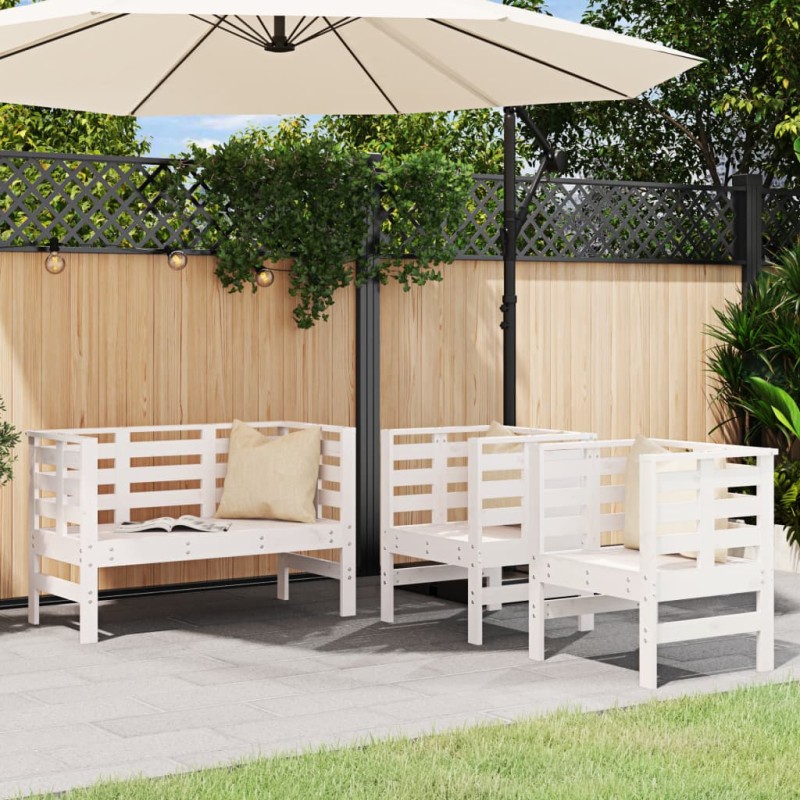 vidaXL Juego de muebles de jardín 3 pzas madera maciza de pino blanco vidaXL Juego de muebles de jardín 3 pzas madera maciza de pino blanco