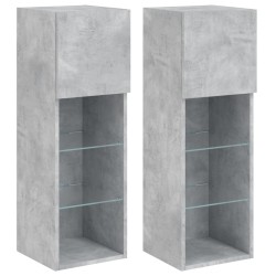 vidaXL Muebles de TV con luces LED 2 uds gris hormigón 30,5x30x90 cm