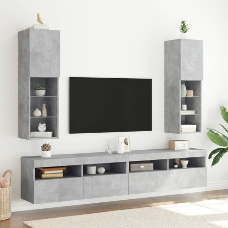 vidaXL Muebles de TV con luces LED 2 uds gris hormigón 30,5x30x102 cm