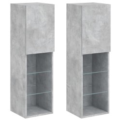 vidaXL Muebles de TV con luces LED 2 uds gris hormigón 30,5x30x102 cm