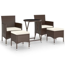 vidaXL Set bistró jardín 5 pzas ratán sintético vidrio templado marrón