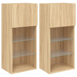 vidaXL Muebles de TV con luces LED 2 uds roble Sonoma 40,5x30x90 cm