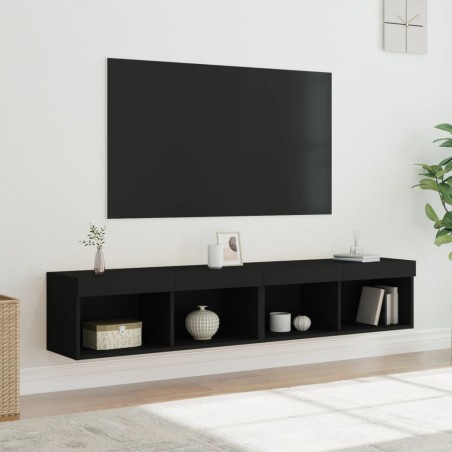 vidaXL Muebles de TV con luces LED 2 uds negro 80x30x30 cm
