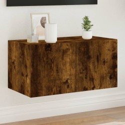 vidaXL Mueble de TV de pared con luces LED roble ahumado 60x35x31 cm