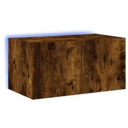 vidaXL Mueble de TV de pared con luces LED roble ahumado 60x35x31 cm