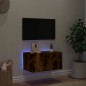 vidaXL Mueble de TV de pared con luces LED roble ahumado 60x35x31 cm