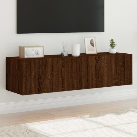 vidaXL Muebles de TV de pared luces LED 2 uds marrón roble 60x35x31 cm