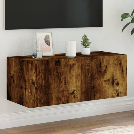 vidaXL Mueble de TV de pared con luces LED roble ahumado 80x35x31 cm
