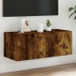 vidaXL Mueble de TV de pared con luces LED roble ahumado 80x35x31 cm