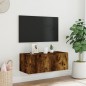 vidaXL Mueble de TV de pared con luces LED roble ahumado 80x35x31 cm