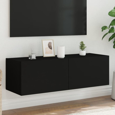 vidaXL Mueble de TV de pared con luces LED negro 100x35x31 cm