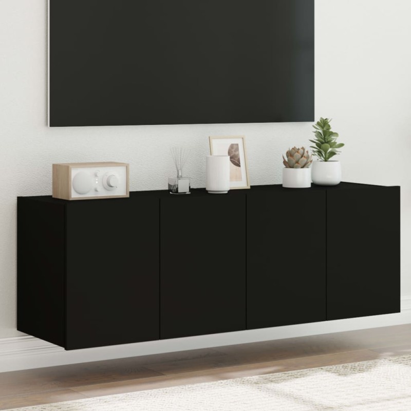 vidaXL Muebles de TV de pared con luces LED 2 uds negro 60x35x41 cm 