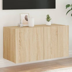 vidaXL Mueble de TV de pared con luces LED roble Sonoma 80x35x41 cm