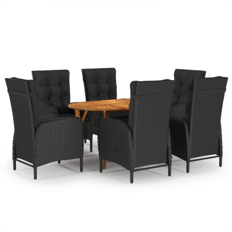 vidaXL Juego de comedor de jardín 7 piezas negro