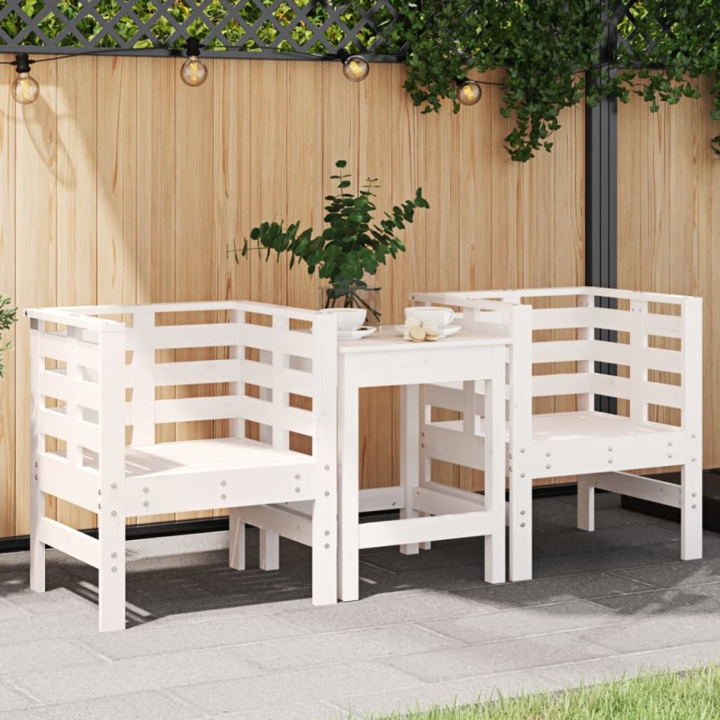 vidaXL Sillas de jardín 2 uds madera maciza pino blanco 61,5x53x71 cm