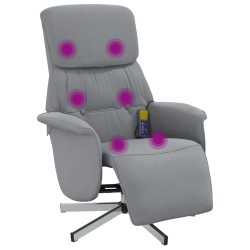 vidaXL Sillón reclinable de masaje con reposapiés tela gris claro