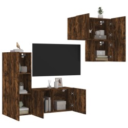 vidaXL Muebles de TV de pared 4 pzas madera ingeniería roble ahumado