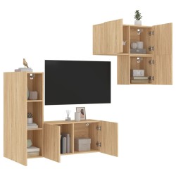 vidaXL Muebles de TV de pared 4 pzas madera de ingeniería roble Sonoma