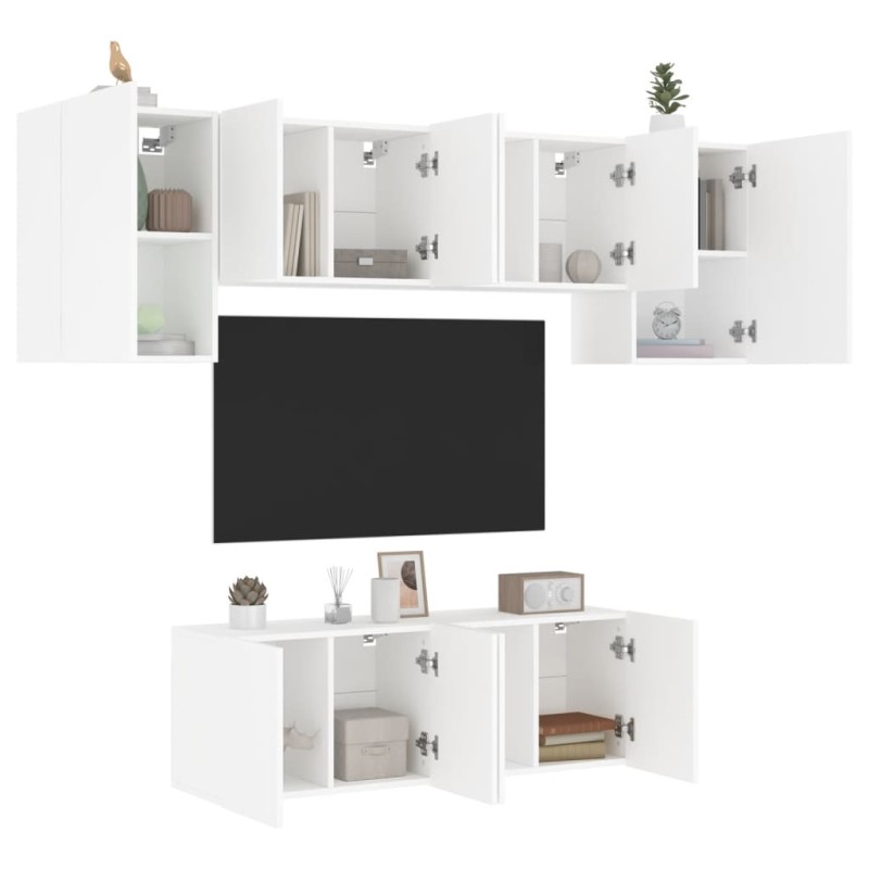 vidaXL Muebles de TV de pared 6 piezas madera de ingeniería blanco vidaXL Muebles de TV de pared 6 piezas madera de ingeniería blanco