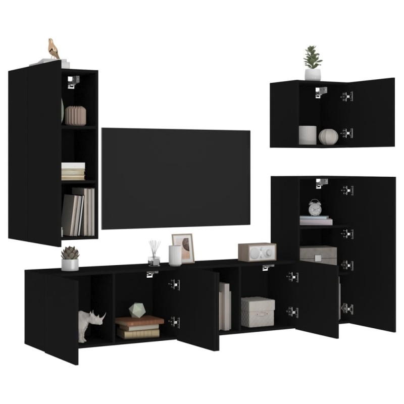 vidaXL Muebles de TV de pared 5 piezas madera de ingeniería negro