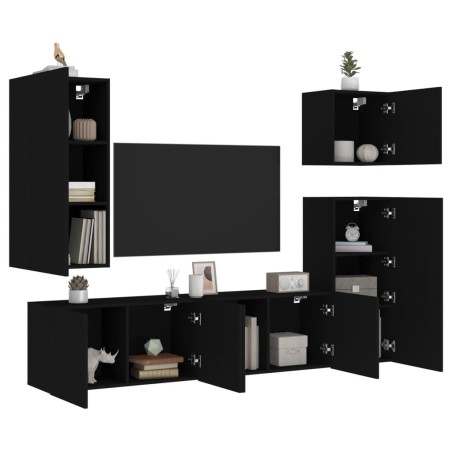 vidaXL Muebles de TV de pared 5 piezas madera de ingeniería negro