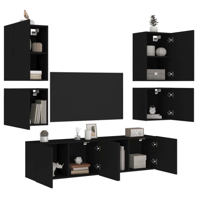 vidaXL Muebles de TV de pared 6 piezas madera de ingeniería negro vidaXL Muebles de TV de pared 6 piezas madera de ingeniería negro
