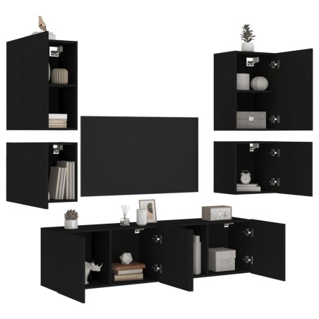 vidaXL Muebles de TV de pared 6 piezas madera de ingeniería negro