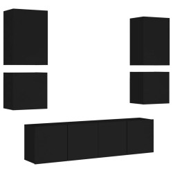 vidaXL Muebles de TV de pared 6 piezas madera de ingeniería negro