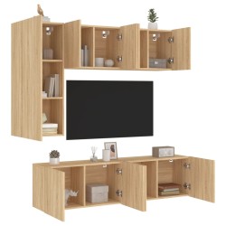 vidaXL Muebles de TV de pared 5 pzas madera de ingeniería roble Sonoma
