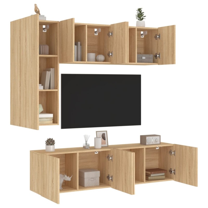 vidaXL Muebles de TV de pared 5 pzas madera de ingeniería roble Sonoma vidaXL Muebles de TV de pared 5 pzas madera de ingeniería roble Sonoma