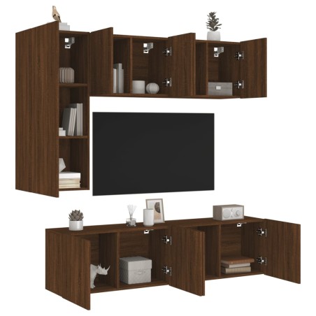 vidaXL Muebles de TV de pared 5 pzas madera de ingeniería marrón roble