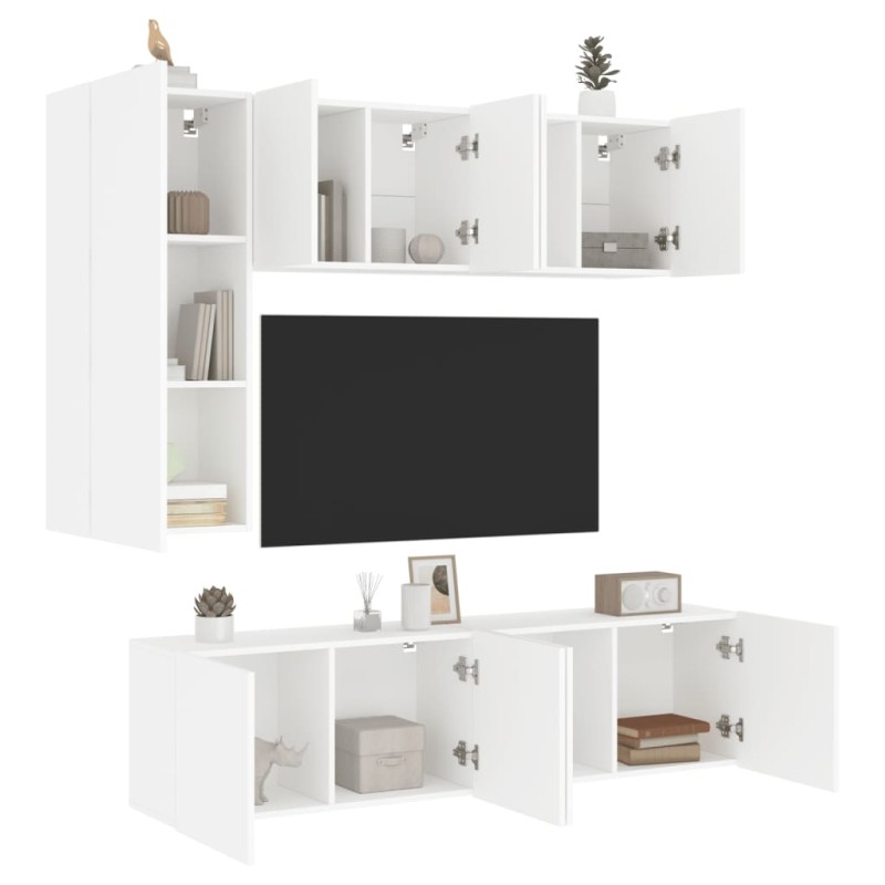 vidaXL Muebles de TV de pared 5 piezas madera de ingeniería blanco