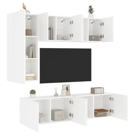 vidaXL Muebles de TV de pared 5 piezas madera de ingeniería blanco
