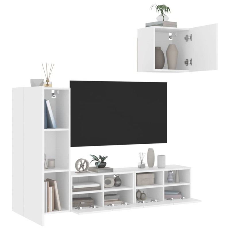 vidaXL Muebles de TV de pared 4 piezas madera de ingeniería blanco