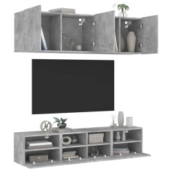 vidaXL Muebles de TV de pared 5 pzas madera ingeniería gris hormigón