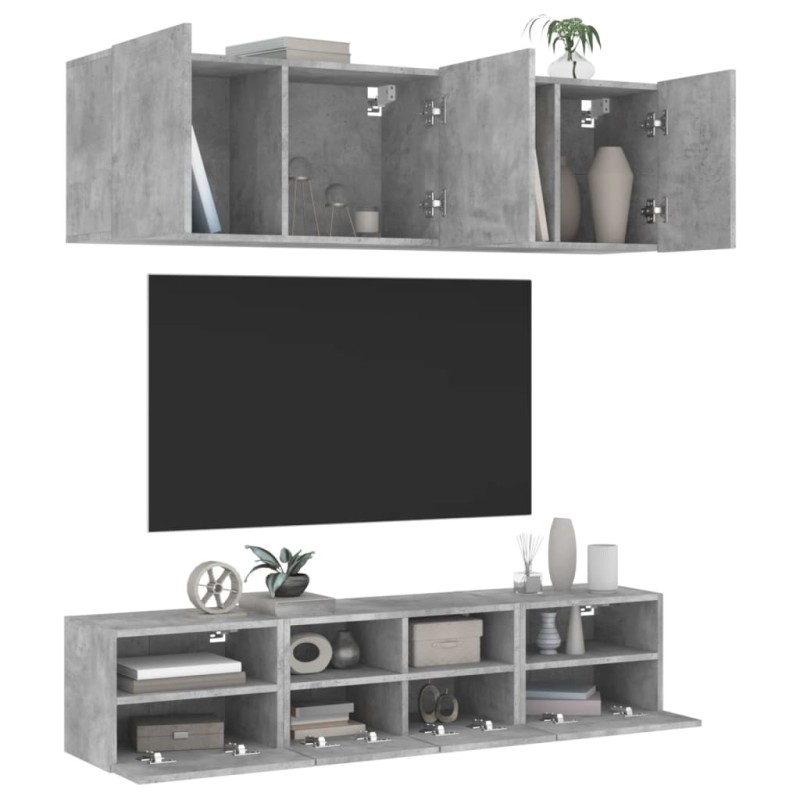 vidaXL Muebles de TV de pared 5 pzas madera ingeniería gris hormigón