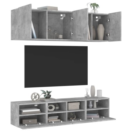 vidaXL Muebles de TV de pared 5 pzas madera ingeniería gris hormigón
