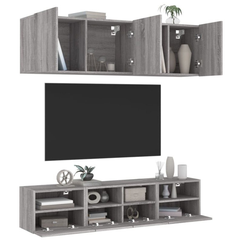 vidaXL Muebles de TV de pared 5 pzas madera de ingeniería gris Sonoma vidaXL Muebles de TV de pared 5 pzas madera de ingeniería gris Sonoma