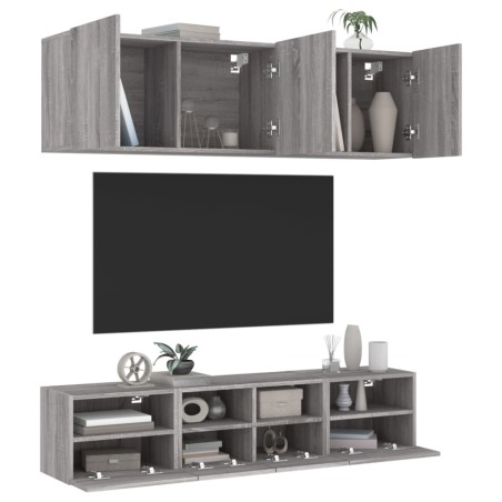 vidaXL Muebles de TV de pared 5 pzas madera de ingeniería gris Sonoma
