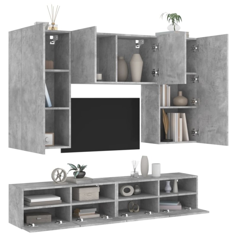 vidaXL Muebles de TV de pared 5 pzas madera ingeniería gris hormigón vidaXL Muebles de TV de pared 5 pzas madera ingeniería gris hormigón