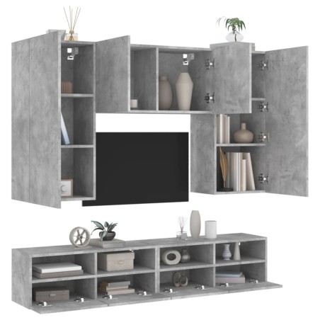 vidaXL Muebles de TV de pared 5 pzas madera ingeniería gris hormigón