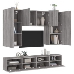 vidaXL Muebles de TV de pared 5 pzas madera de ingeniería gris Sonoma