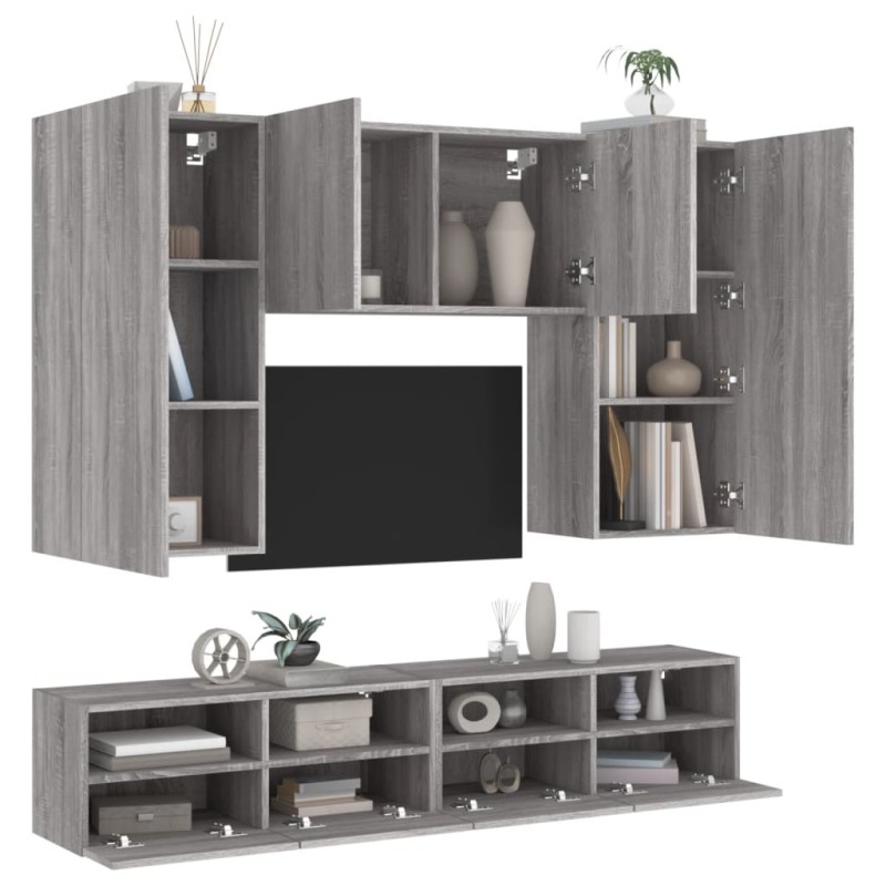 vidaXL Muebles de TV de pared 5 pzas madera de ingeniería gris Sonoma vidaXL Muebles de TV de pared 5 pzas madera de ingeniería gris Sonoma