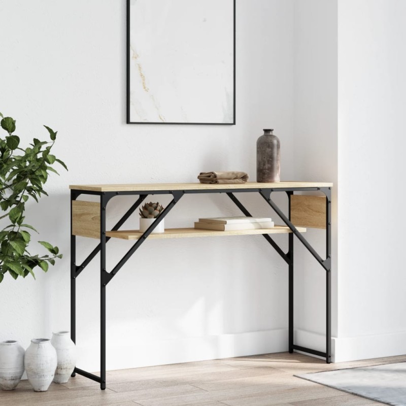 vidaXL Mesa consola estante madera ingeniería roble Sonoma 105x30x75cm vidaXL Mesa consola estante madera ingeniería roble Sonoma 105x30x75cm