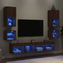 vidaXL Muebles TV pared con LED 8 pzas madera ingeniería marrón roble