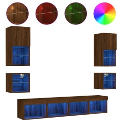 vidaXL Muebles TV pared con LED 8 pzas madera ingeniería marrón roble