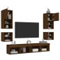 vidaXL Muebles TV pared con LED 8 pzas madera ingeniería marrón roble