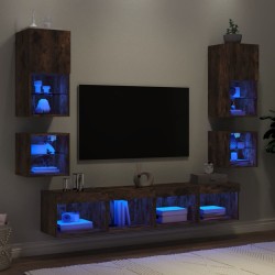 vidaXL Muebles TV pared con LED 8 pzas madera ingeniería roble ahumado